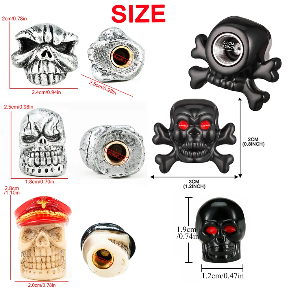 DSYCAR 4Pcs/Set Valve Caps for Tires, Skull Style Universal Stem Valve Caps, Attractive Dustproof Car Accessories