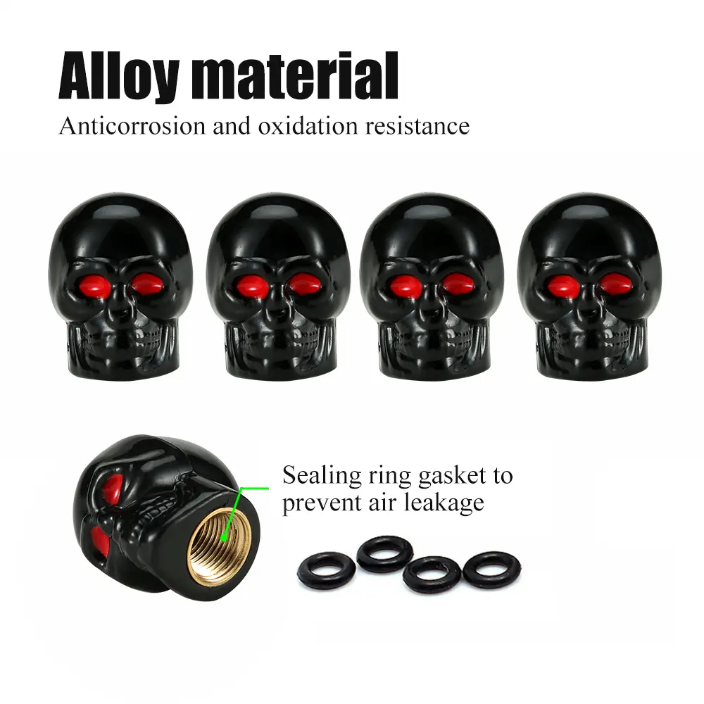 DSYCAR 4Pcs/Set Valve Caps for Tires, Skull Style Universal Stem Valve Caps, Attractive Dustproof Car Accessories