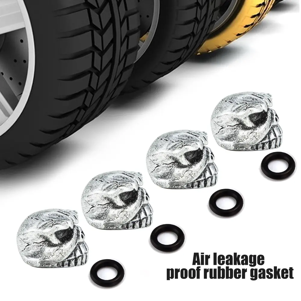 DSYCAR 4Pcs/Set Valve Caps for Tires, Skull Style Universal Stem Valve Caps, Attractive Dustproof Car Accessories
