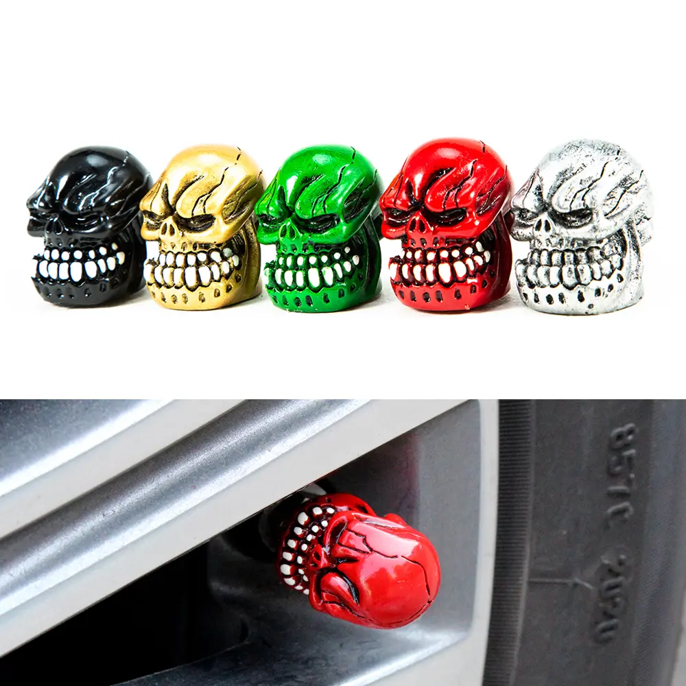 DSYCAR 4Pcs/Set Valve Caps for Tires, Skull Style Universal Stem Valve Caps, Attractive Dustproof Car Accessories