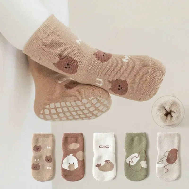 2025 Autumn Winter New Baby Floor Socks Cute Cartoon Anti-Slip Dots for Indoor Toddlers Learning to Walk Mid-Calf Warm Socks