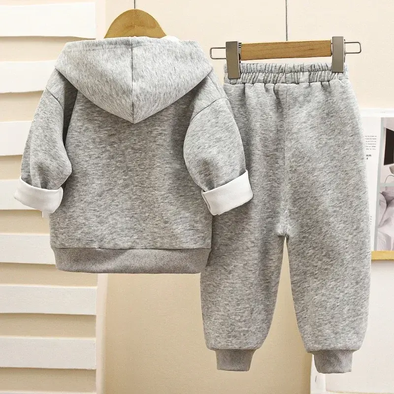 New Cute Bear Baby Girl Boys Clothes Sets  Autumn Long Sleeve Suit Hooded Jacket Coat Pants 2 Pcs Set Children Zipper Clothes