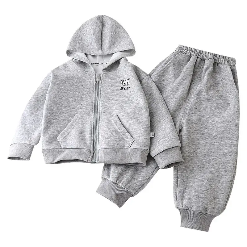 New Cute Bear Baby Girl Boys Clothes Sets  Autumn Long Sleeve Suit Hooded Jacket Coat Pants 2 Pcs Set Children Zipper Clothes