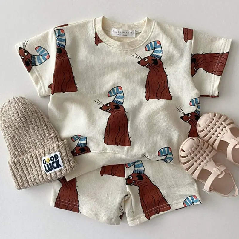 ‌2025 Korean Style Cartoon Toddler 2-Piece Set Summer Short Sleeve T-Shirt & Shorts Cute Instagram Fashion Baby Clothes Outfit ‌