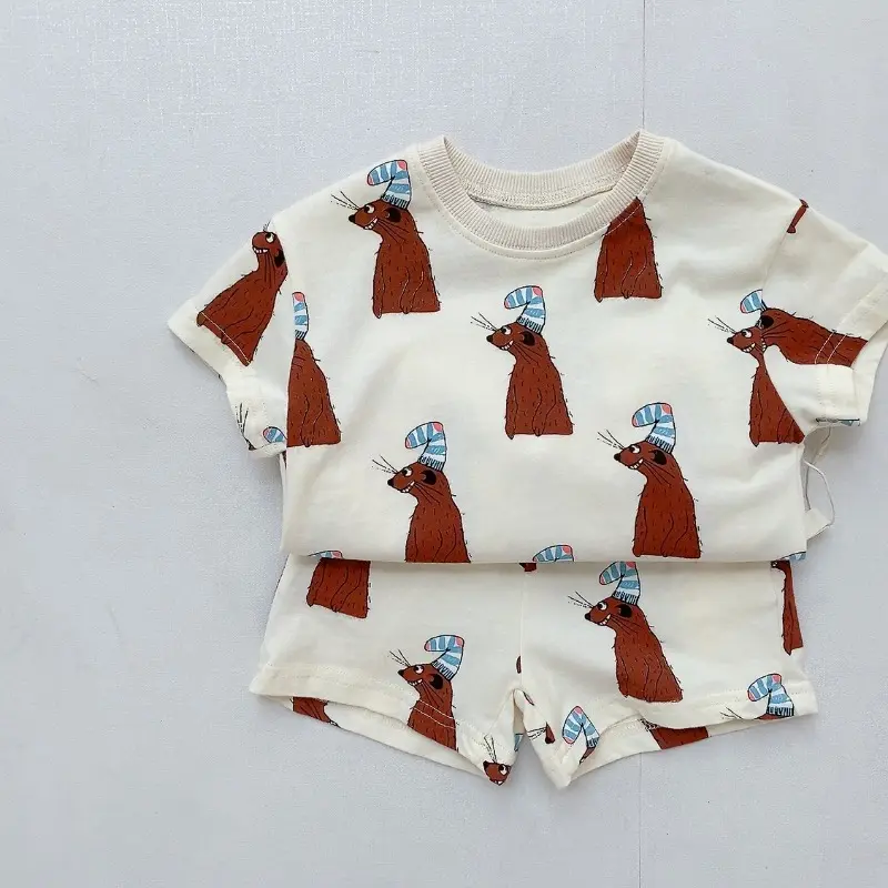 0-6 Age Boys And Girls Short Sleeve Casual Tracksuit Children Clothing Summer Thin Loose Leisure Wear Home Clothes Two-piece