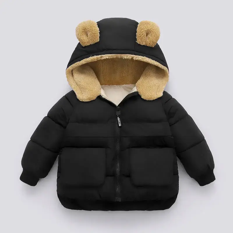 Autumn Winter Warm Outerwear Girl Boy Hooded Lamb Fleece Down Jackets Casual Jacket Children Clothes 2024 New Baby Thicken Coats