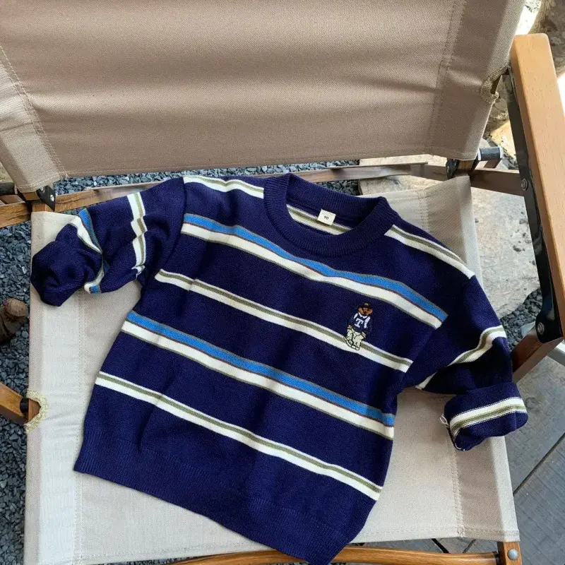 Children's Cute Bear Sweater Autumn and Winter 2023 Baby Striped Pullover Bottoming Shirt Boy Girl Cartoon Fashion Soft Sweaters