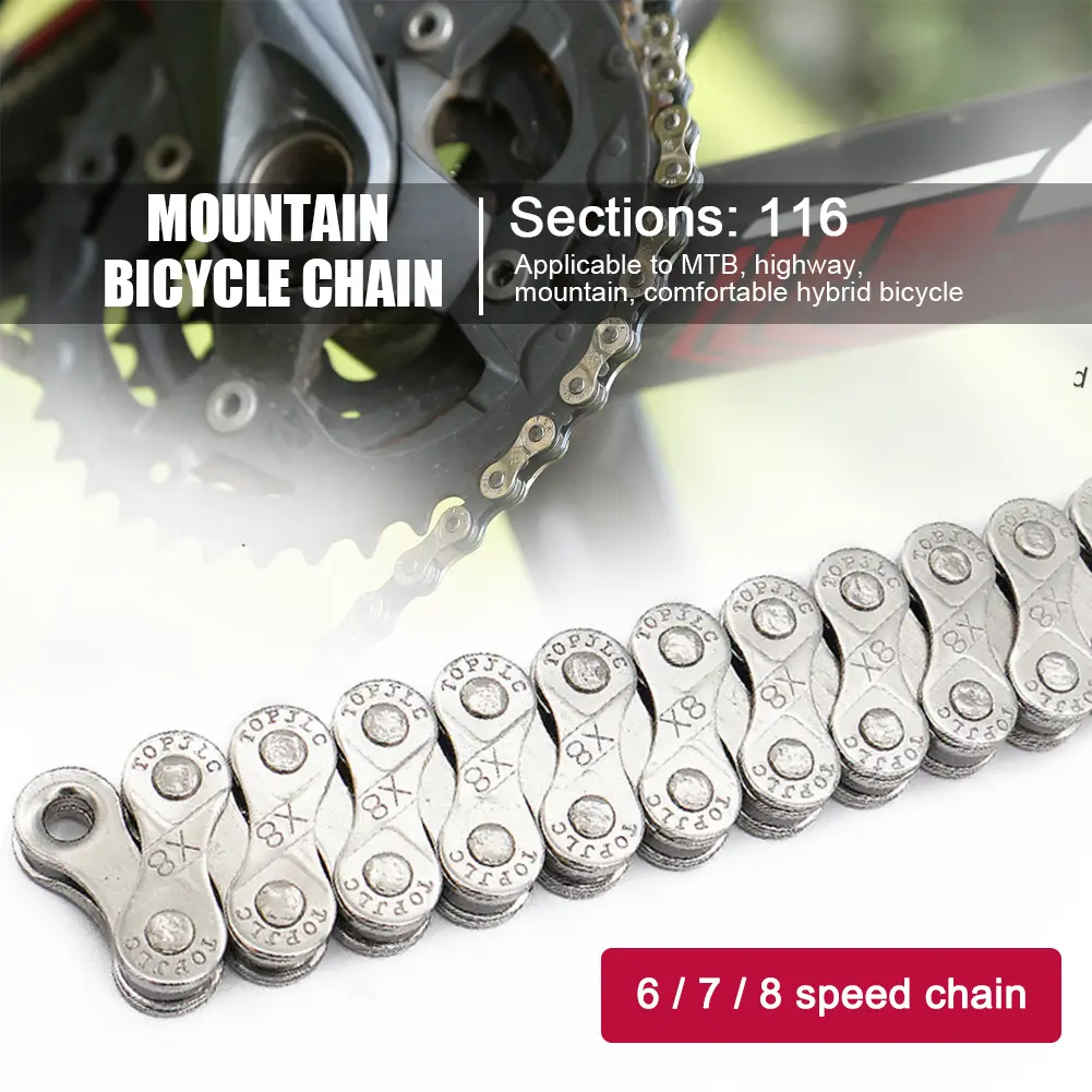 6 7 8 Speed Carbon Steel Chain 1/2 x 2/32 inch 116 Links for Mountain Road Bike