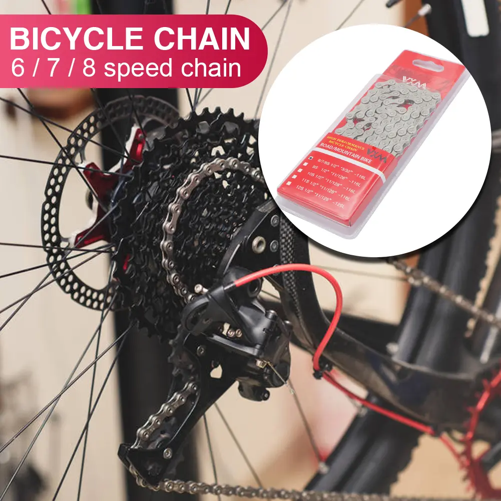 6 7 8 Speed Carbon Steel Chain 1/2 x 2/32 inch 116 Links for Mountain Road Bike