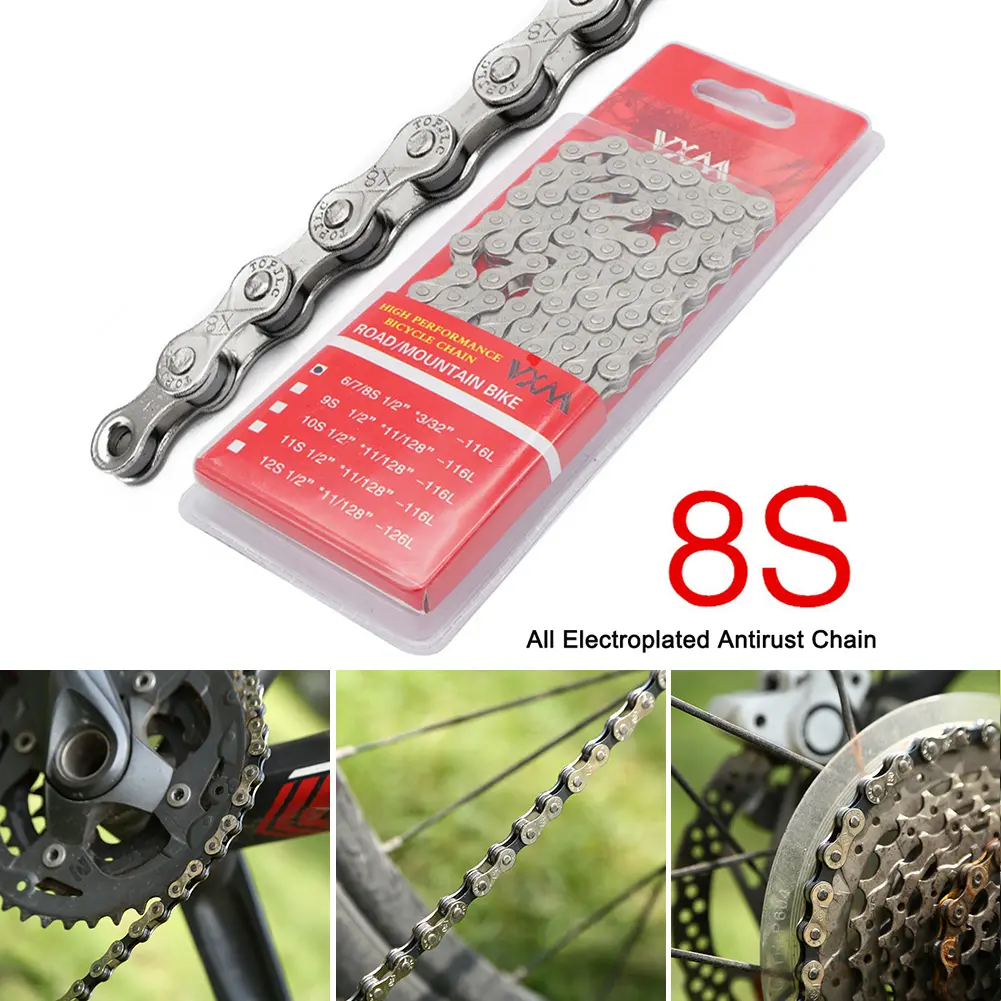 6 7 8 Speed Carbon Steel Chain 1/2 x 2/32 inch 116 Links for Mountain Road Bike