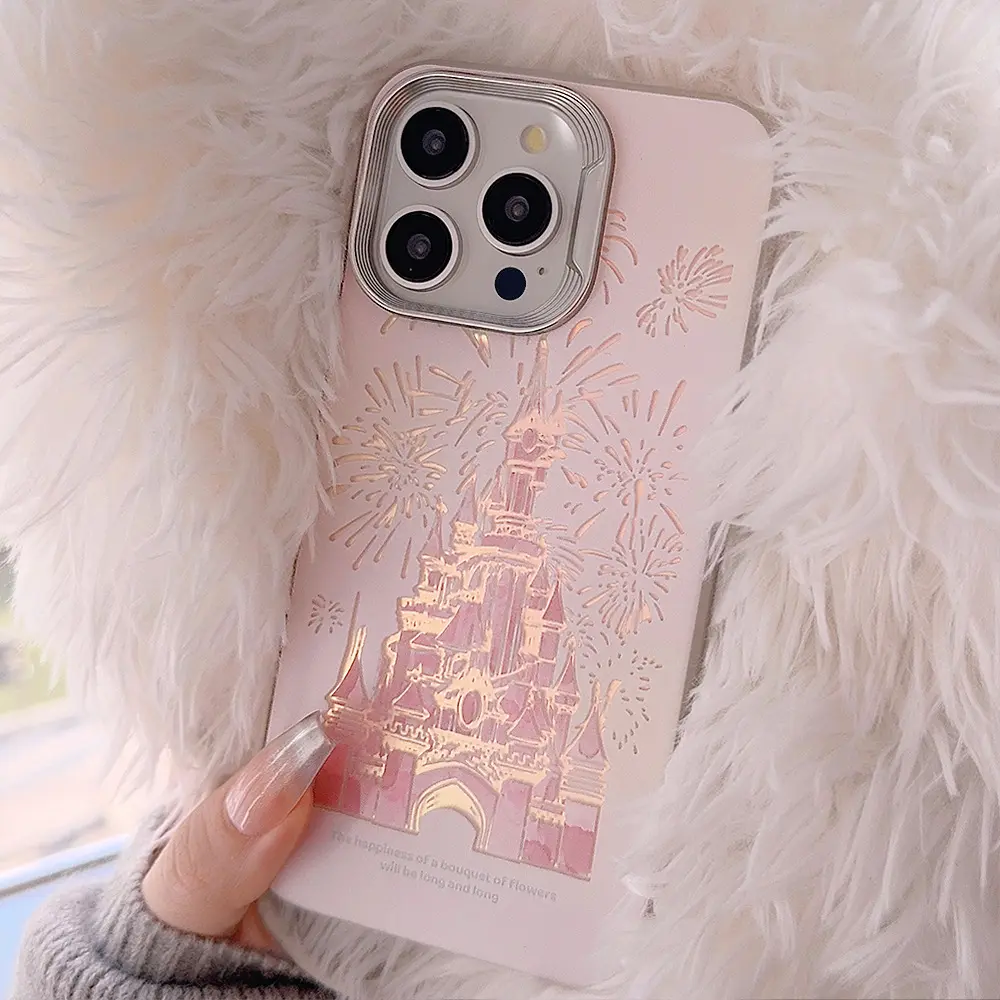 Pink Glitter Castle Phone Case With Lanyard For iPhone 17 Air 16 15 14 13 12 Pro Max Plus Princess Fairytale Phone Case Cover