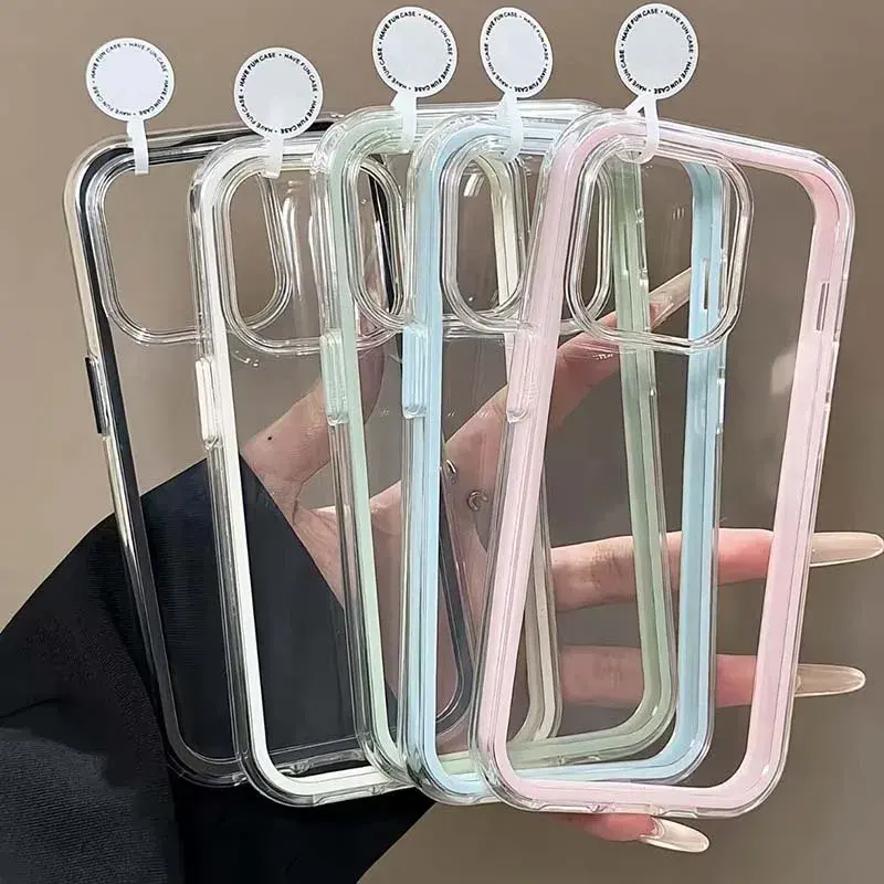 Luxury Candy Color Frame Clear Back Phone Case For iPhone 17 Air 16 15 14 13 12 11 Pro Max Plus Acrylic Shockproof Bumper Cover