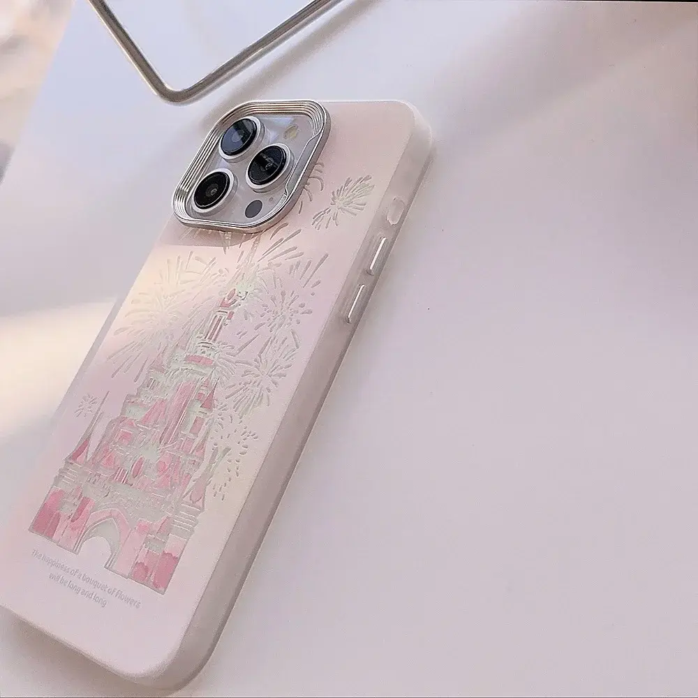 Pink Glitter Castle Phone Case With Lanyard For iPhone 17 Air 16 15 14 13 12 Pro Max Plus Princess Fairytale Phone Case Cover