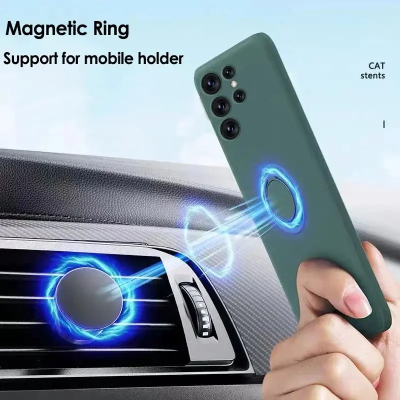 Magnetic Liquid Silicone Stand Phone Case For Samsung Galaxy S24 S23 S22 S21 S20 Ultra FE S10 Plus with Ring Holder Strap Cover