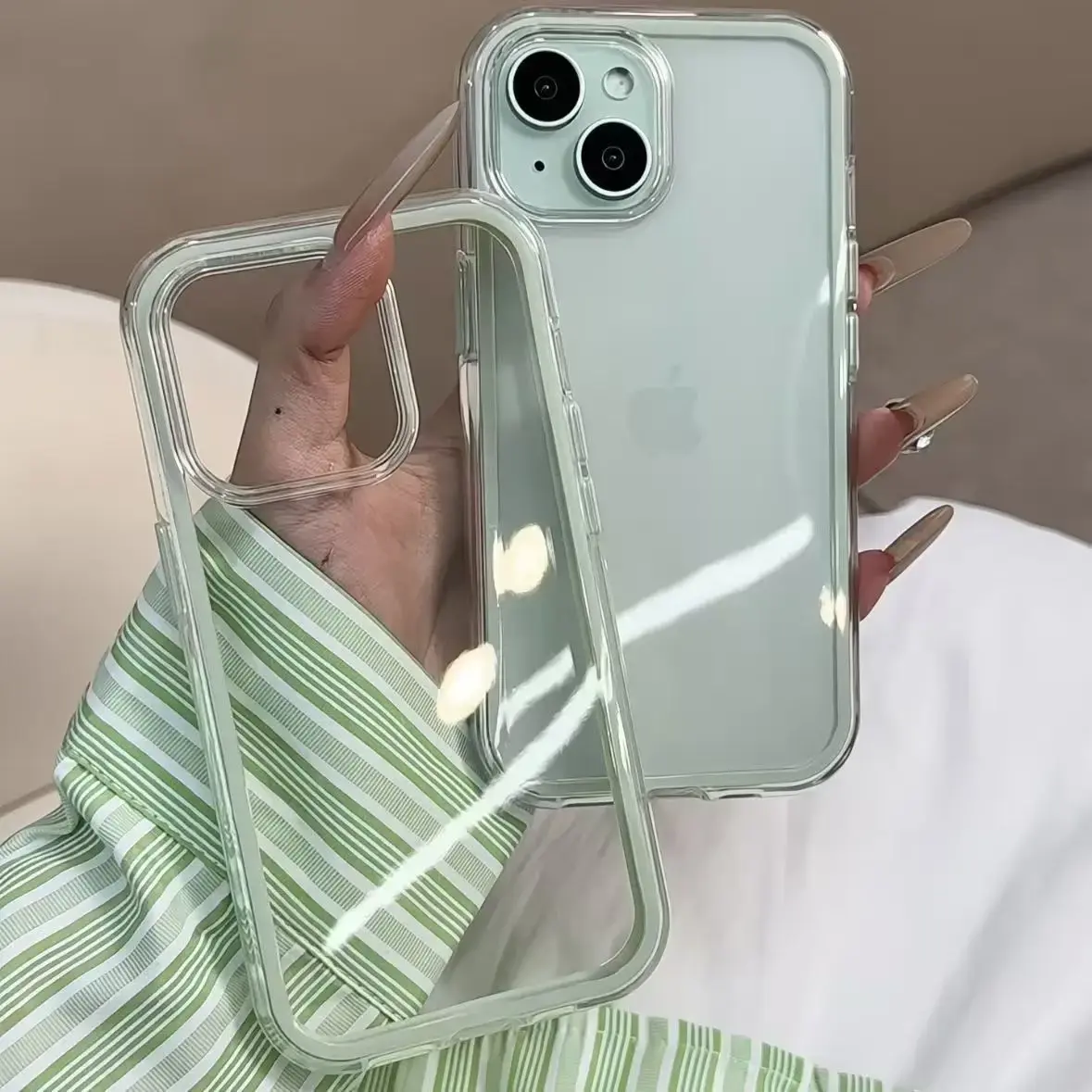 Luxury Candy Color Frame Clear Back Phone Case For iPhone 17 Air 16 15 14 13 12 11 Pro Max Plus Acrylic Shockproof Bumper Cover
