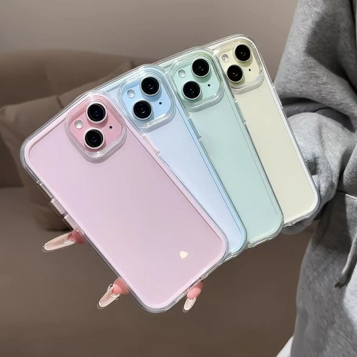 Luxury Candy Color Frame Clear Back Phone Case For iPhone 17 Air 16 15 14 13 12 11 Pro Max Plus Acrylic Shockproof Bumper Cover