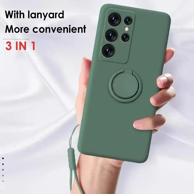 Magnetic Liquid Silicone Stand Phone Case For Samsung Galaxy S24 S23 S22 S21 S20 Ultra FE S10 Plus with Ring Holder Strap Cover