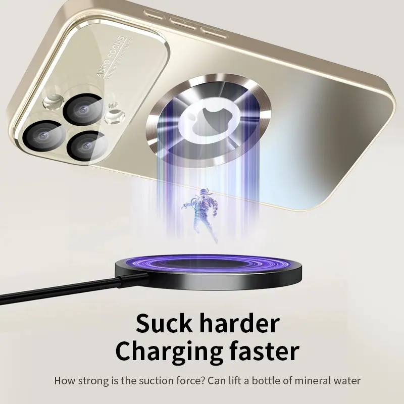 Luxury Glass Camera Lens For Magesafe Magnetic Wireless Charging Case For iPhone 11 12 13 14 15 16 Pro Max Plus Shockproof Cover