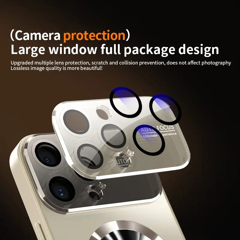 Luxury Glass Camera Lens For Magesafe Magnetic Wireless Charging Case For iPhone 11 12 13 14 15 16 Pro Max Plus Shockproof Cover