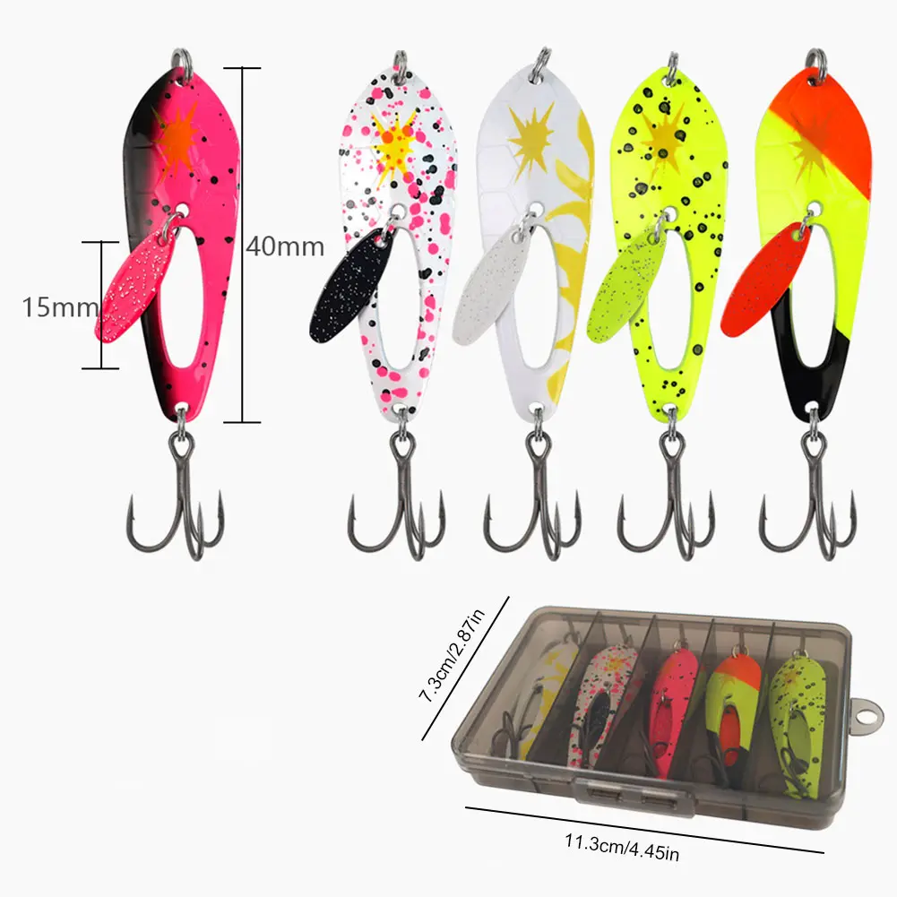 5Pcs 4g Metal Spoon Fishing Lures with Treble Hooks Spinner Bait Crankbait for Bass Pike Fishing Accessories