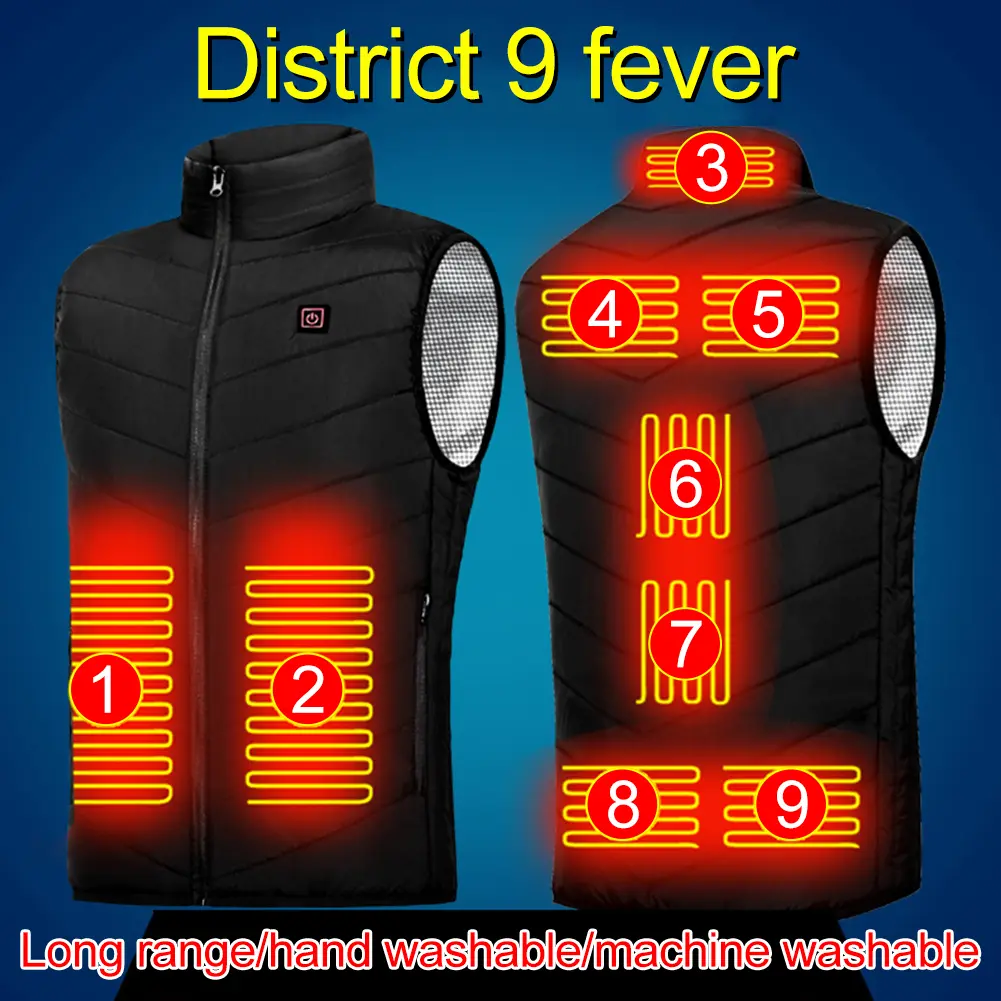 Unisex Electric Heated Vest 9 Heating Areas Electric Heated Jackets Washable Lightweight USB Charging Camping Outdoor Sportswear