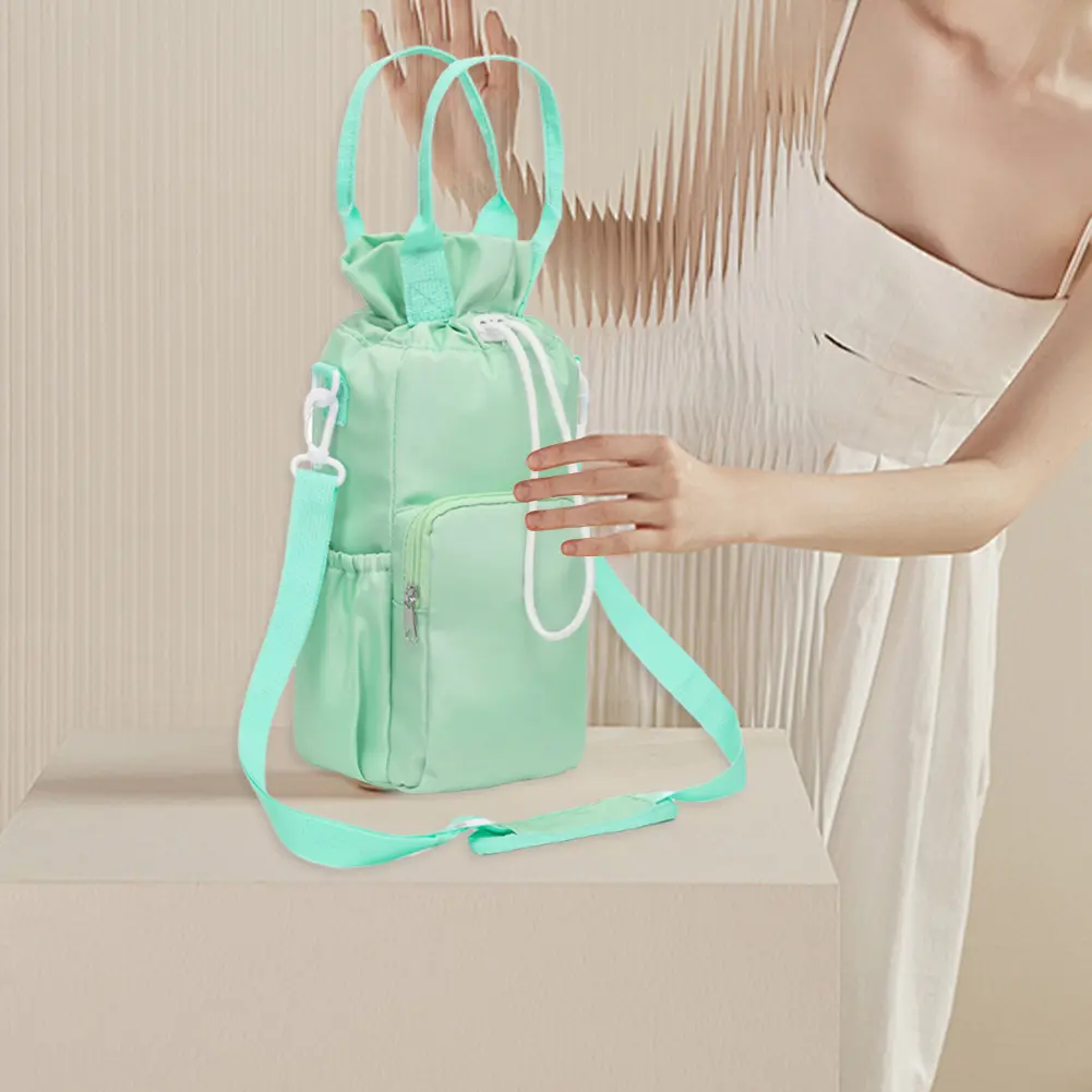 Crossbody Water Bottle Bag Adjustable Strap Water Bottle Sling Bag with Handle Drawstring Water Bottle Carrier Cup Accessories