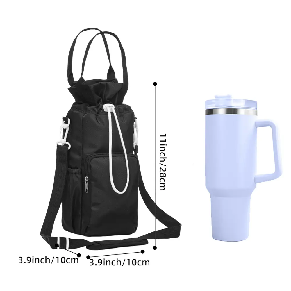 Crossbody Water Bottle Bag Adjustable Strap Water Bottle Sling Bag with Handle Drawstring Water Bottle Carrier Cup Accessories