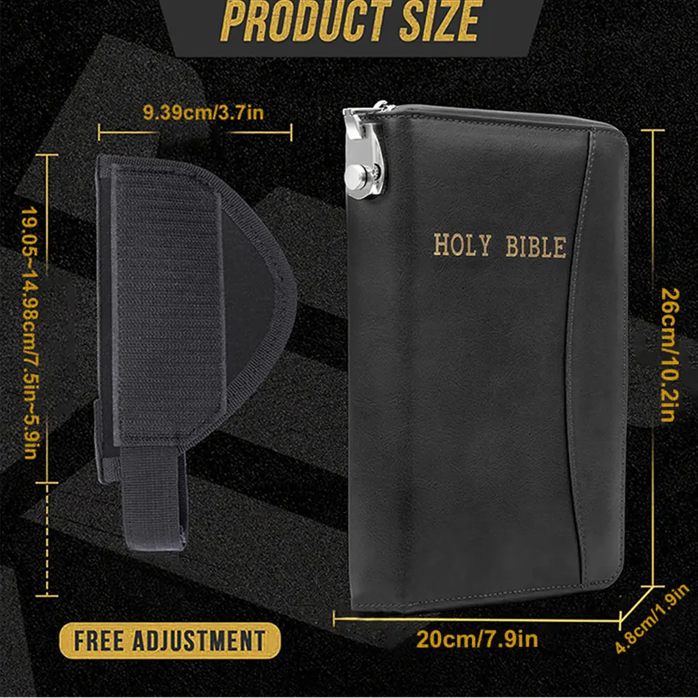 Lockable Soft Pistols Case Holy Bible Leather Gun Bags Concealment Organizer for Glocks&Small Handguns Storage