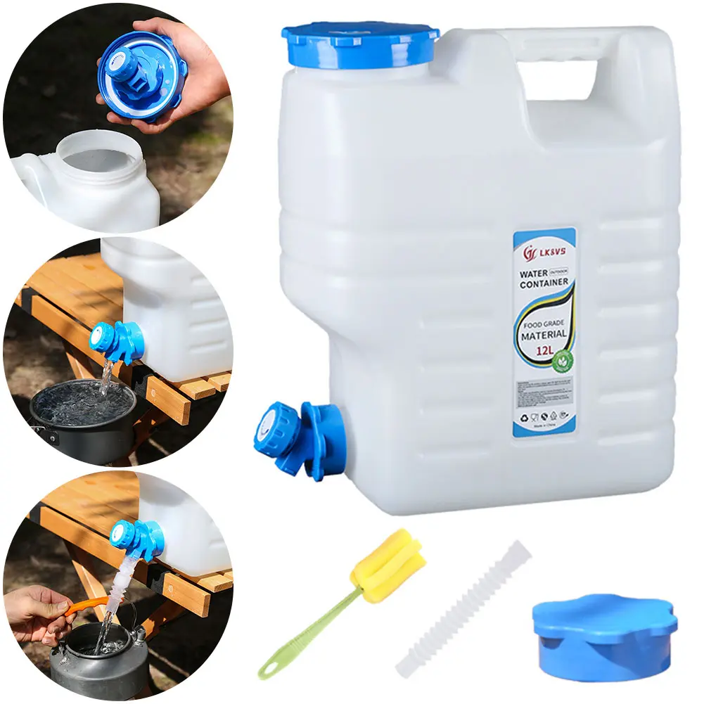12L Drinking Water Bucket with Faucet Water Dispenser Carrier Large Capacity Water Container Jug for Vehicle Car Camping