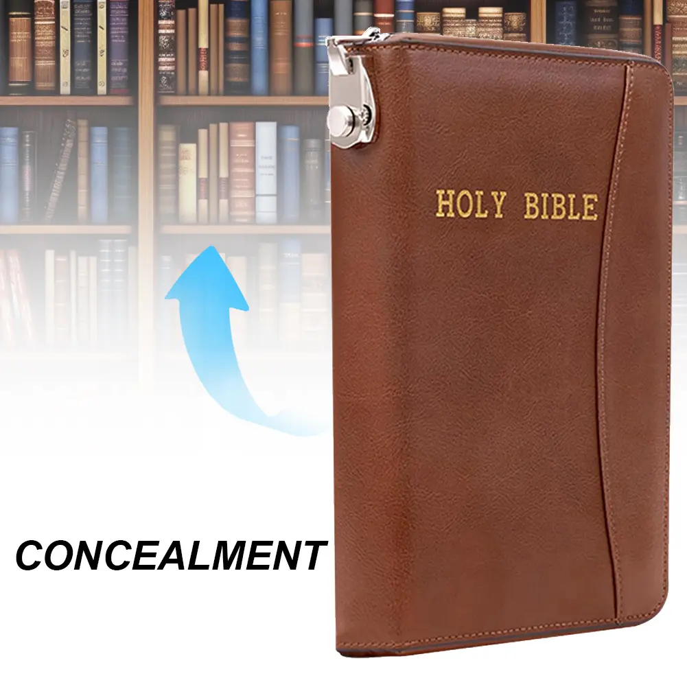 Lockable Soft Pistols Case Holy Bible Leather Gun Bags Concealment Organizer for Glocks&Small Handguns Storage