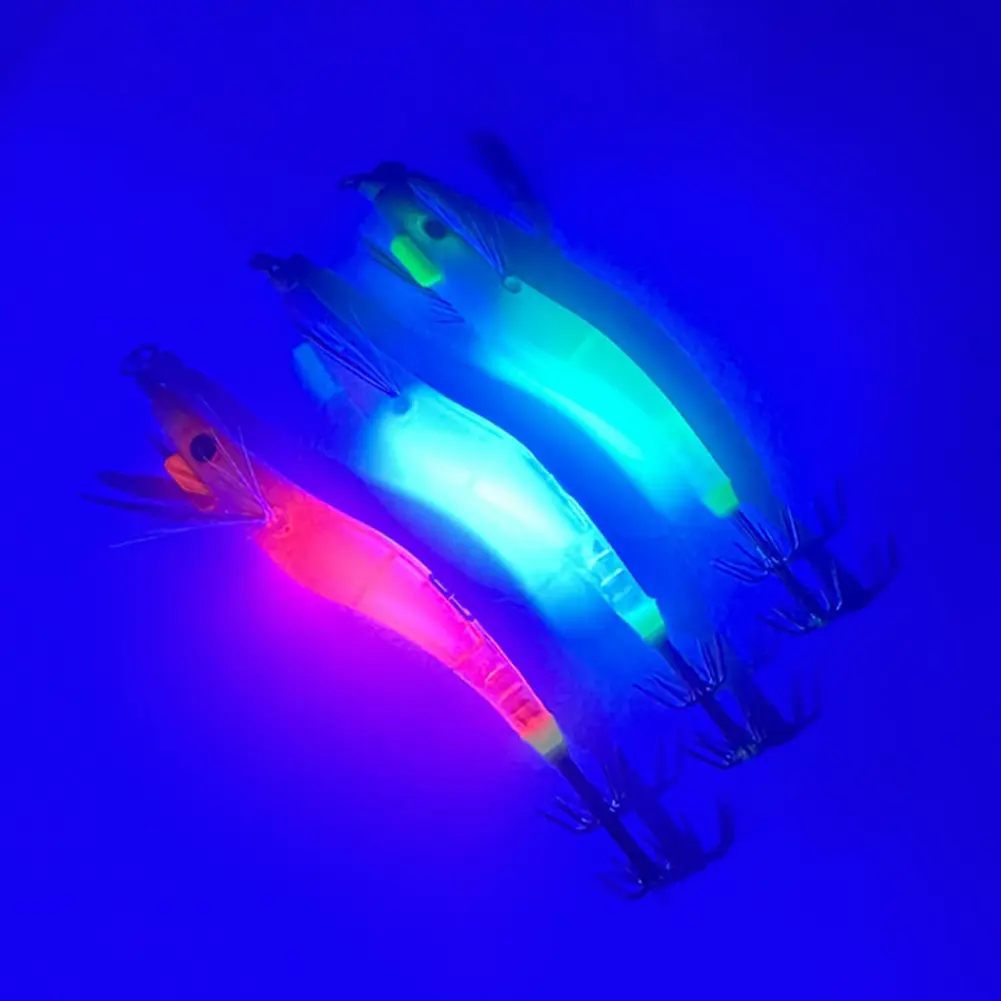 Luminous Lure Hard Shrimp Bait Simulation with Squid Jig Hook Lure Hook Fishing Tackles for Freshwater Saltwater for Xmas Gift