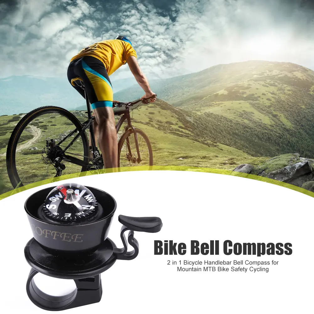 2 in 1 Bicycle Handlebar Bell Compass for Mountain MTB Road Bike Safety Cycling Aluminum Alloy Waterproof Ring Bell Accessories