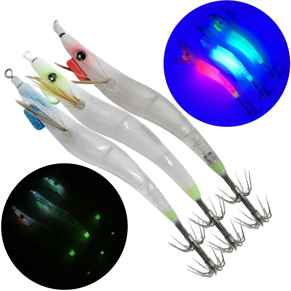 Luminous Lure Hard Shrimp Bait Simulation with Squid Jig Hook Lure Hook Fishing Tackles for Freshwater Saltwater for Xmas Gift