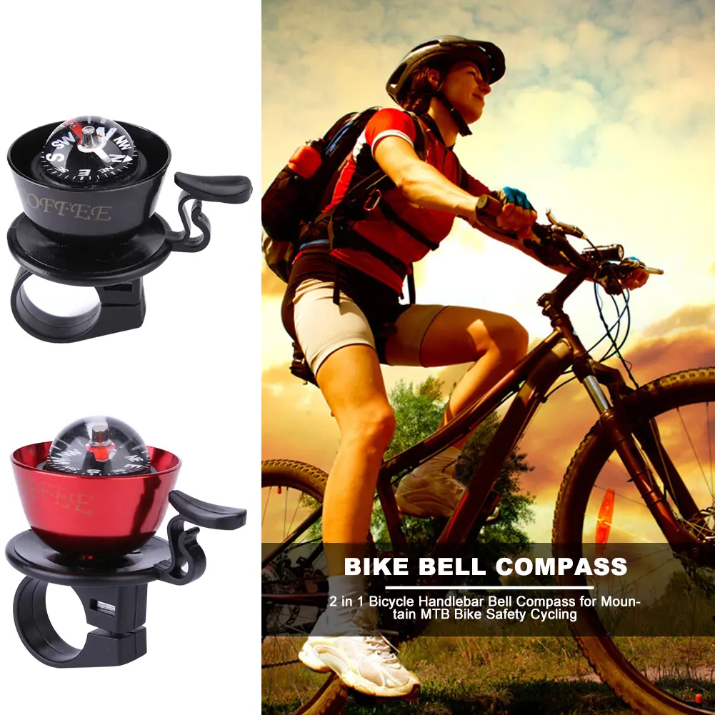 2 in 1 Bicycle Handlebar Bell Compass for Mountain MTB Road Bike Safety Cycling Aluminum Alloy Waterproof Ring Bell Accessories