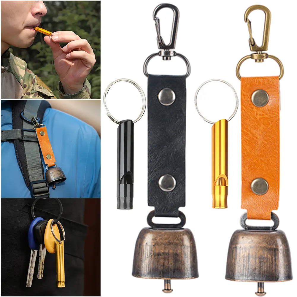 Bear Bell with Emergency Whistle Set with Magnetic Silencer Bear Repelling Bell for Outdoor Camping Survival Hiking Climbing
