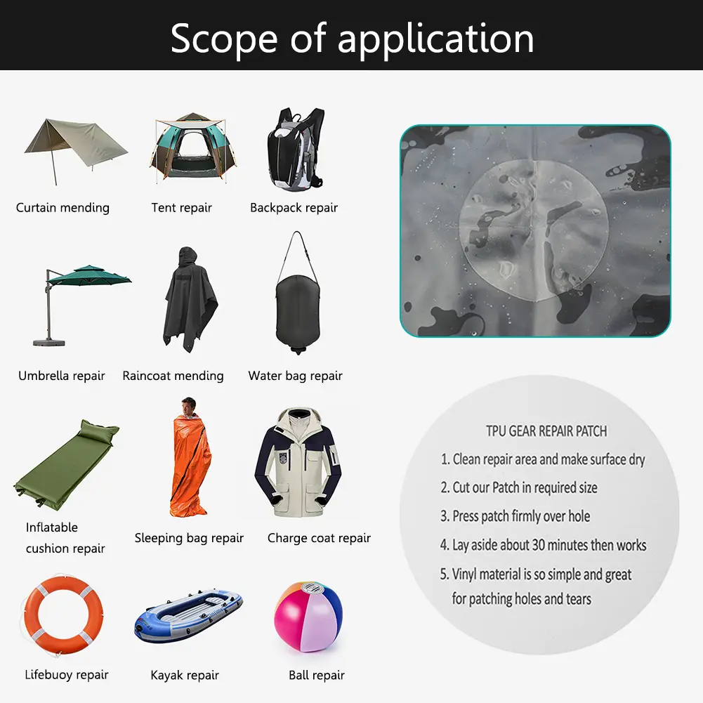 Round Puncture Repair Patch Heat Resistant Transparent Inflatable Boat Repair Kit Waterproof Pools Repair Glue for Air Mattress
