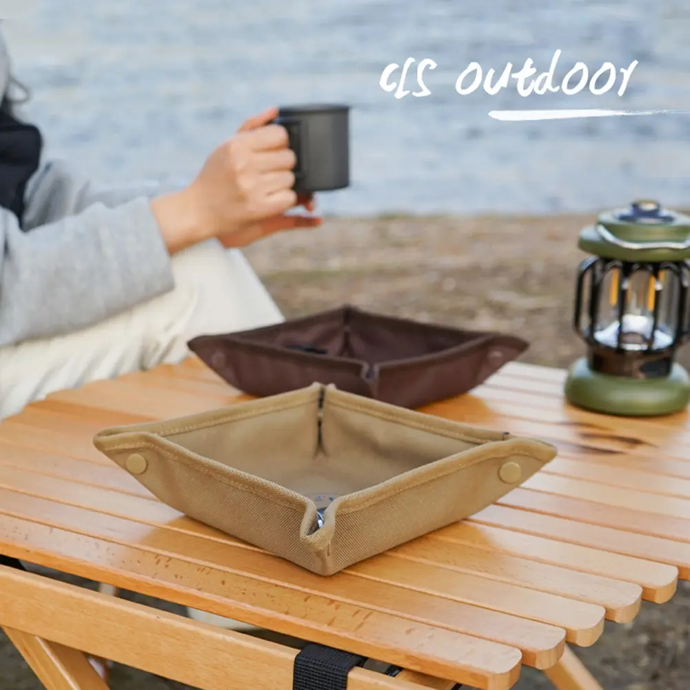 Camping Storage Tray Oxford Cloth Camping Gadgets Desktop Tray Waterproof Folding Sundries Storage Box for Outdoor Hiking Travel