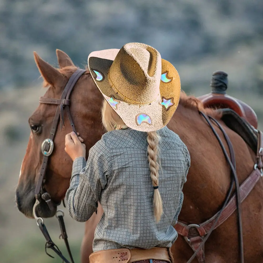 Straw Cowgirl Hat for Women Girls Shapeable Cowgirl Hat Vintage Summer Woven Sun Hat for Summer Vacation