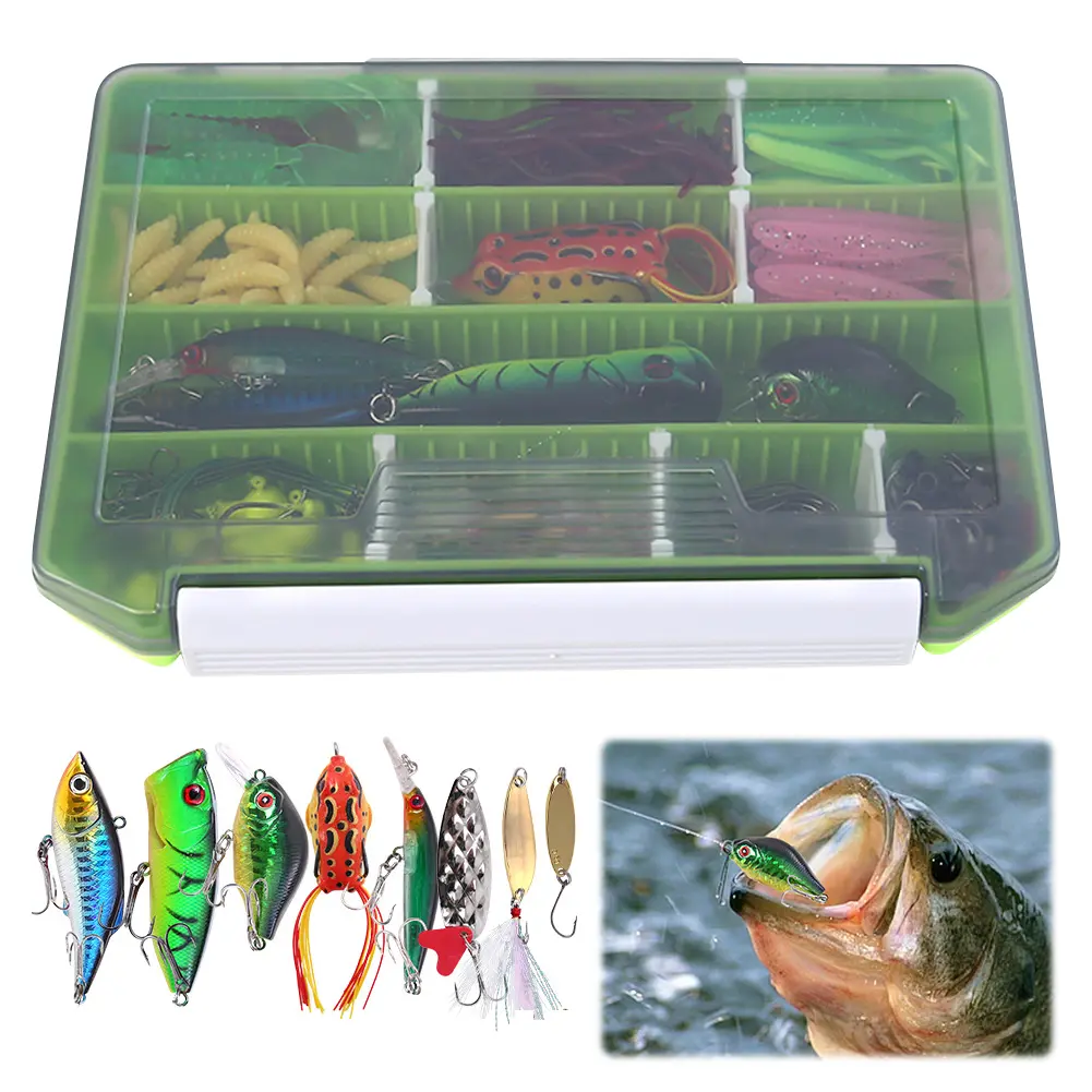 240PCS Fishing Lure Accessories Set with Worm Grub Lure Jointed Crankbait Metal Jig Spoon Tackle with Fishing Swivels Jig Hooks