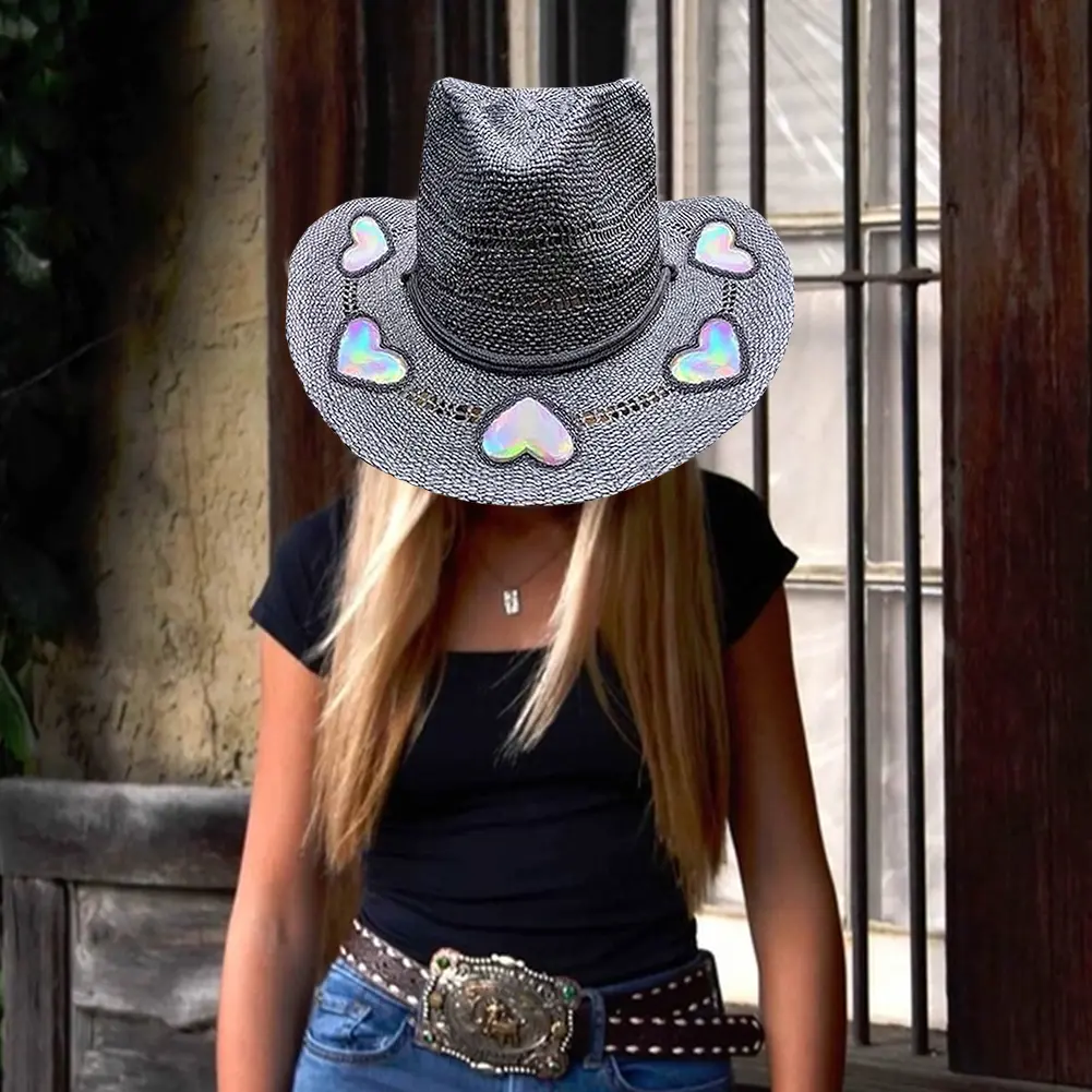 Straw Cowgirl Hat for Women Girls Shapeable Cowgirl Hat Vintage Summer Woven Sun Hat for Summer Vacation