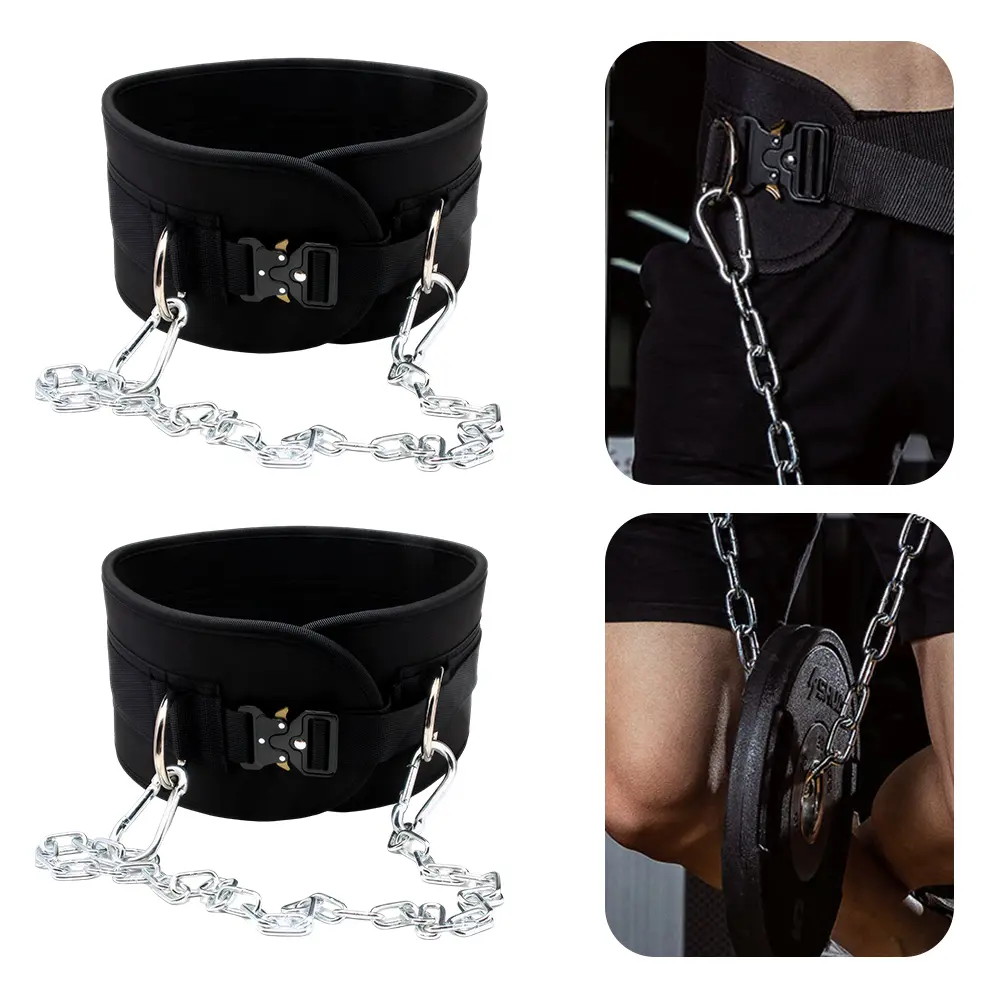 Fitness Dip Belt with 31inch Long Chain D-Ring Exercise Body Building Belt Gym Lifting Belt for Powerlifting Squat Bodybuilding