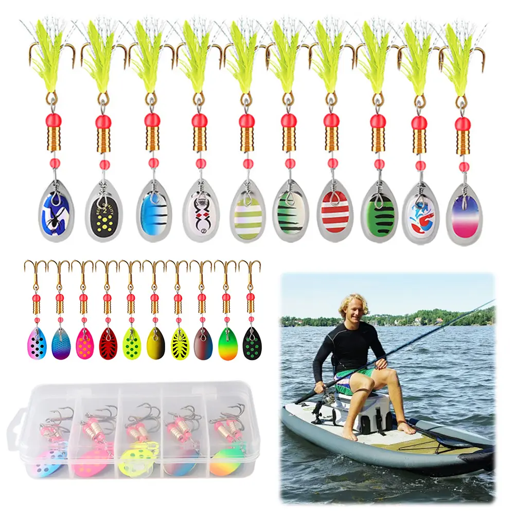 10pcs Boxed Metal Spoon Spinner Fishing Lure Artificial Bait Rotating Spoon Kit Fishing Gift for Dad Father