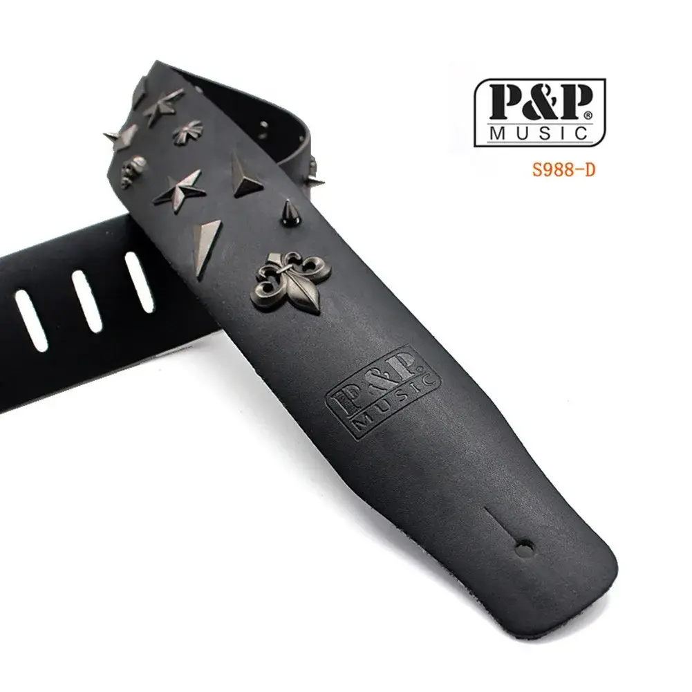 Guitar Strap Metal Spike Studded Adjustable Heavy Duty Leather Accesseries For Electric/Acoustic Guitar/Classical Guitar/Bass