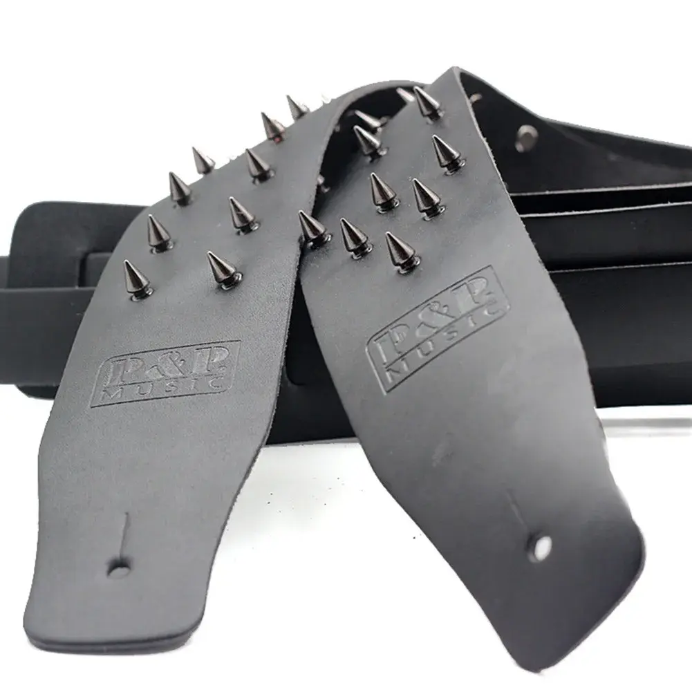 Guitar Strap Metal Spike Studded Adjustable Heavy Duty Leather Accesseries For Electric/Acoustic Guitar/Classical Guitar/Bass