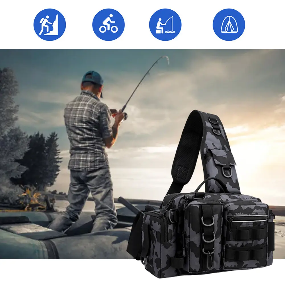 Fishing Lure Box Gear Storage Bag with Rod Holder Portable Backpack Fishing Waist Bag for Fishing Camping Hiking Men Women Gift