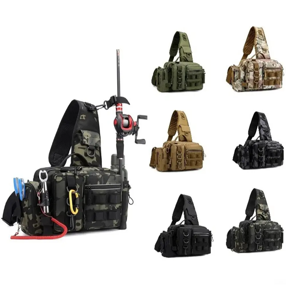 Fishing Lure Box Gear Storage Bag with Rod Holder Portable Backpack Fishing Waist Bag for Fishing Camping Hiking Men Women Gift