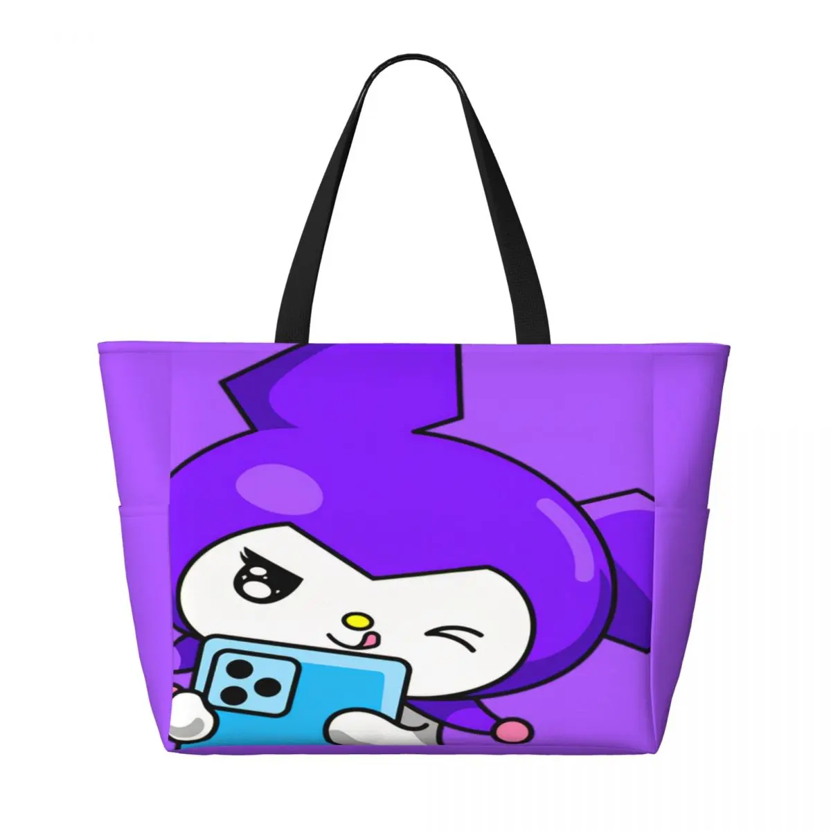 Custom Cute Kuromi Selfie Groceries Tote Shopping Bags Women Big Capacity Rabbit Beach Gym Travel Bags