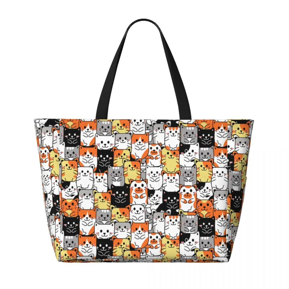 Custom Cute Kitten Cat Pattern Tote Bag Women Large Capacity Cartoon Animals Gym Beach Travel Bags