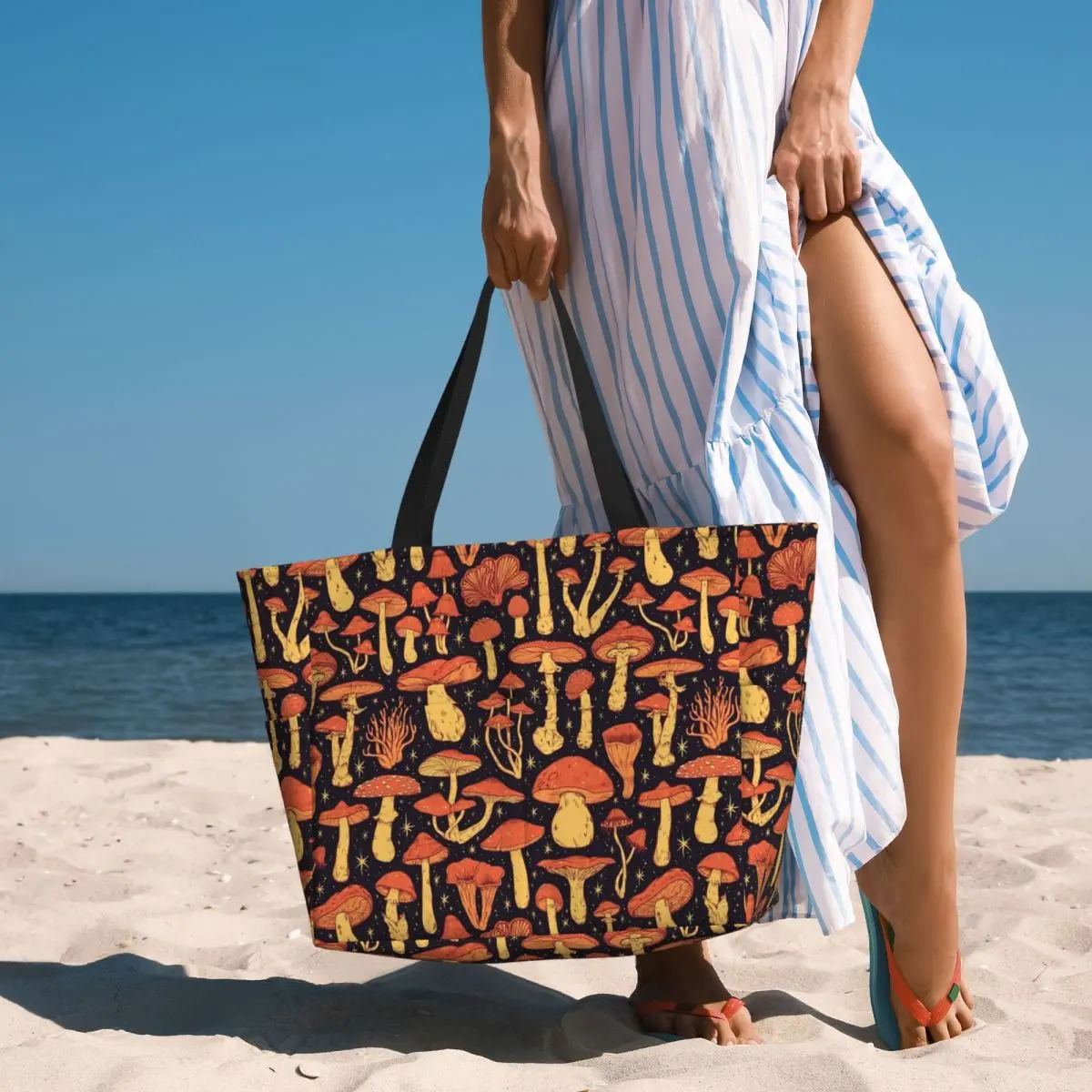 Custom Deadly Orange Mushrooms Tote Bag Women Big Capacity Beach Gym Travel Bags