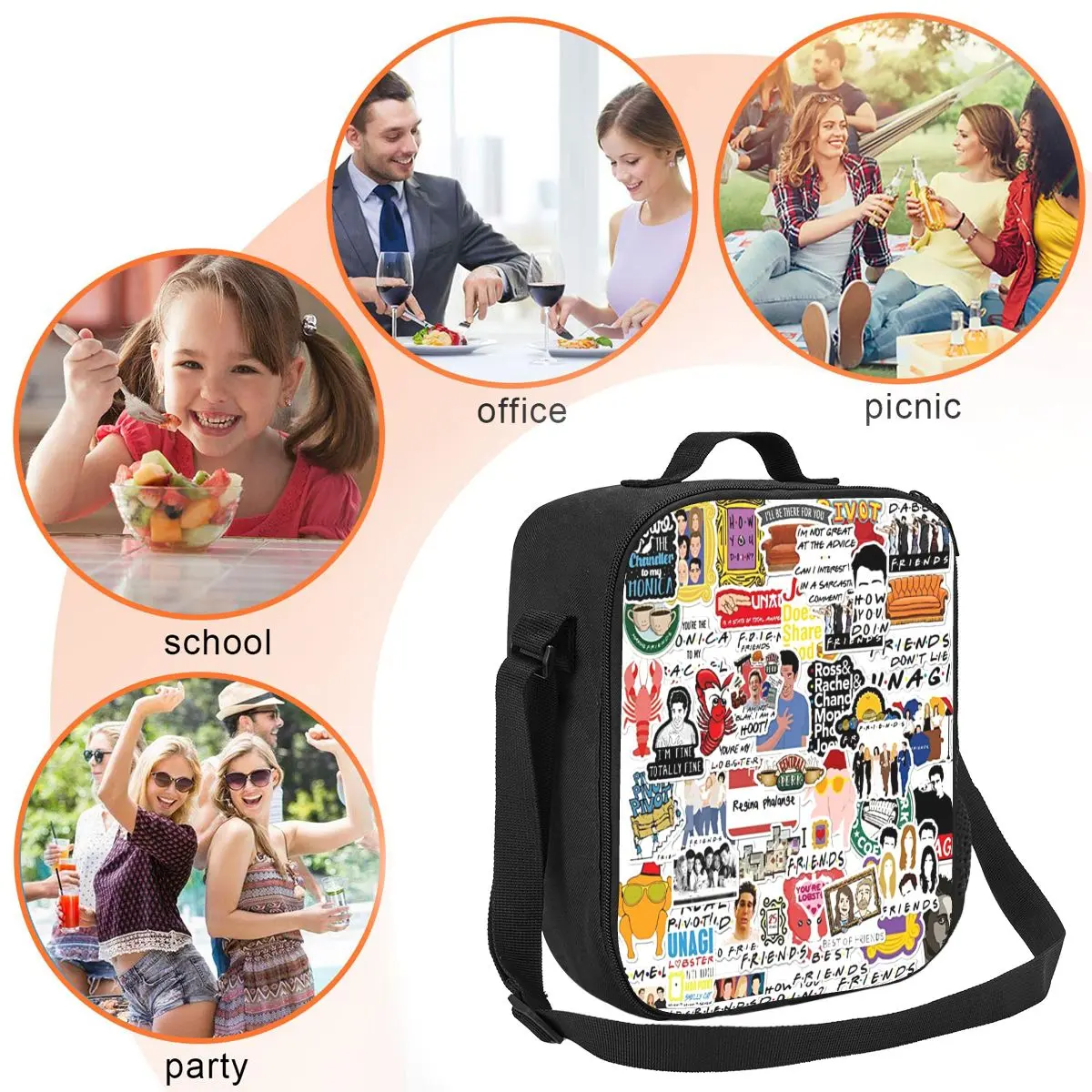 Custom Vintage Friends Poster Collage Insulated Lunch Bag for Women TV Show Thermal Cooler Lunch Box Kids School Children